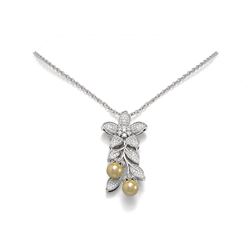 1.52 ctw Diamond and Pearl Necklace 18K White Gold