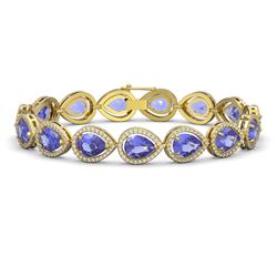 21.06 ctw Tanzanite & Diamond Micro Pave Halo Bracelet 10K Yellow Gold
