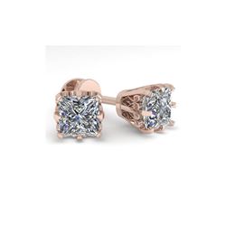 1.0 ctw VS/SI Princess Diamond Stud Solitaire Earrings 18K Rose Gold