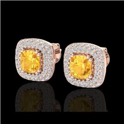 2.16 ctw Citrine & Micro VS/SI Diamond Earrings Halo 14K Rose Gold
