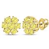 Image 1 : 10kt Yellow Gold Round Color Enhanced Diamond Flower Cluster Earrings 1/2 Cttw