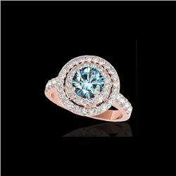 2.25 ctw SI Certified Fancy Blue Diamond Halo Ring 10K Rose Gold