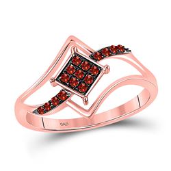10kt Rose Gold Round Red Color Enhanced Diamond Diagonal Square Cluster Ring 1/6 Cttw