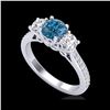 Image 1 : 1.67 ctw Intense Blue Diamond Art Deco 3 Stone Ring 18K White Gold