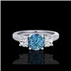 Image 2 : 1.67 ctw Intense Blue Diamond Art Deco 3 Stone Ring 18K White Gold