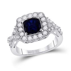 10kt White Gold Princess Lab-Created Blue Sapphire Solitaire Ring 3-3/4 Cttw
