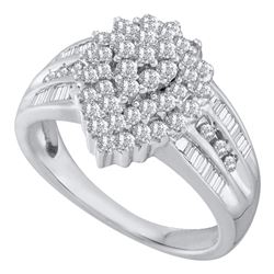 10kt White Gold Round Diamond Oval Cluster Baguette Accent Ring 1.00 Cttw