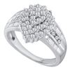 Image 1 : 10kt White Gold Round Diamond Oval Cluster Baguette Accent Ring 1.00 Cttw