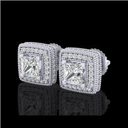 2.01 ctw Princess VS/SI Diamond Art Deco Earrings 18K White Gold