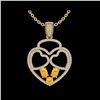 Image 2 : 3 ctw Citrine & Micro Pave Designer Heart Necklace 14K Yellow Gold