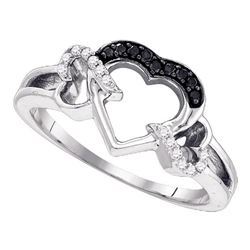 Sterling Silver Round Black Color Enhanced Diamond Heart Ring 1/8 Cttw
