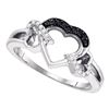 Image 1 : Sterling Silver Round Black Color Enhanced Diamond Heart Ring 1/8 Cttw