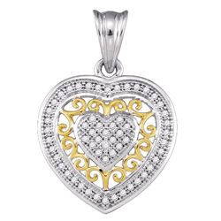 10kt Two-tone Gold Round Diamond Openwork Heart Pendant 1/6 Cttw