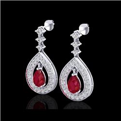 2.25 ctw Ruby & Micro Pave VS/SI Diamond Earrings 14K White Gold