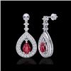 Image 2 : 2.25 ctw Ruby & Micro Pave VS/SI Diamond Earrings 14K White Gold