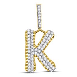 10kt Yellow Gold Mens Round Diamond "K" Letter Charm Pendant 1-1/3 Cttw