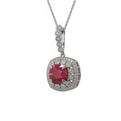6.58 ctw Certified Ruby & Diamond Victorian Necklace 14K White Gold