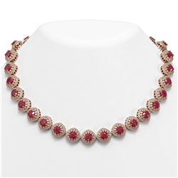 82.17 ctw Certified Ruby & Diamond Victorian Necklace 14K Rose Gold