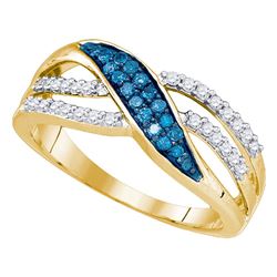 10kt Yellow Gold Round Blue Color Enhanced Diamond Band Ring 1/3 Cttw