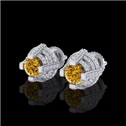 2.75 ctw Intense Fancy Yellow Diamond Micro Pave Earrings 18K White Gold