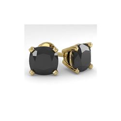 12 ctw Cushion Black Diamond Stud Designer Earrings 18K Yellow Gold