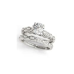 0.94 ctw Certified VS/SI Diamond 2pc Wedding Set Antique 14K White Gold