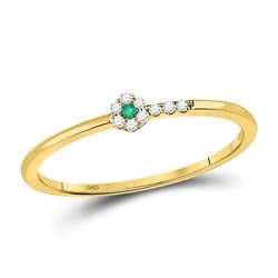 10kt Yellow Gold Round Emerald Diamond Stackable Band Ring 1/20 Cttw