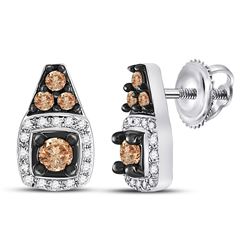 10kt White Gold Round Brown Diamond Solitaire Screwback Earrings 3/8 Cttw
