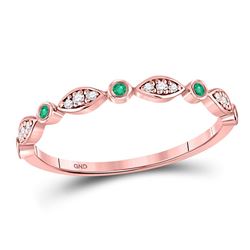 10kt Rose Gold Round Emerald Diamond Marquise Dot Stackable Band Ring 1/8 Cttw