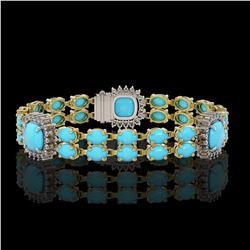 15.27 ctw Turquoise & Diamond Bracelet 14K Yellow Gold
