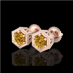 1.15 ctw Intense Fancy Yellow Diamond Art Deco Earrings 18K Rose Gold