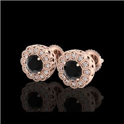 1.32 ctw Fancy Black Diamond Art Deco Stud Earrings 18K Rose Gold