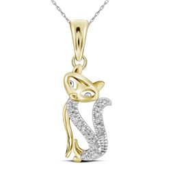 10kt Yellow Gold Round Diamond Kitty Cat Animal Pendant 1/20 Cttw