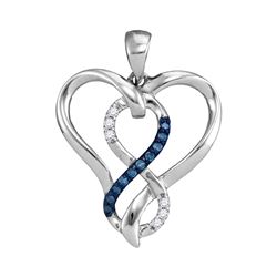 Sterling Silver Round Blue Color Enhanced Diamond Heart Infinity Pendant 1/10 Cttw