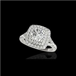 1.6 ctw Certified Diamond Solitaire Halo Ring 10K White Gold
