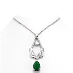 13.6 ctw Emerald & Diamond Necklace 18K White Gold