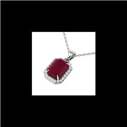 5.50 ctw Ruby And Micro Pave VS/SI Diamond Necklace 18K White Gold