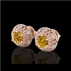 1.31 ctw Intense Fancy Yellow Diamond Art Deco Earrings 18K Rose Gold
