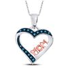 Image 1 : Sterling Silver Round Blue Color Enhanced Diamond Heart Mom Pendant 1/10 Cttw
