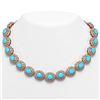 Image 1 : 86.75 ctw Turquoise & Diamond Victorian Necklace 14K Rose Gold