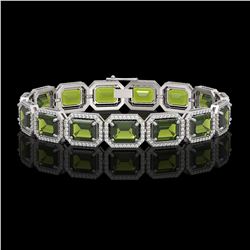 36.51 ctw Tourmaline & Diamond Micro Pave Halo Bracelet 10K White Gold