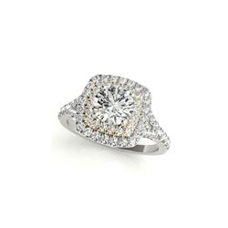 1.04 ctw Certified VS/SI Diamond Solitaire Halo Ring 18K White & Yellow Gold