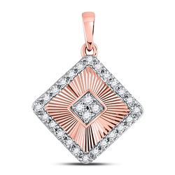 10kt Rose Gold Round Diamond Diagonal Square Pendant 1/6 Cttw