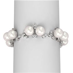 8.82 ctw Diamond and Pearl Bracelet 18K White Gold