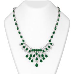 75.17 ctw Emerald & Diamond Necklace 18K White Gold