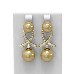 1.3 ctw Pearl & Diamond Earrings 18K Yellow Gold