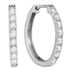 10kt White Gold Round Diamond Single Row Hoop Earrings 1/2 Cttw