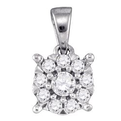 14kt White Gold Round Diamond Flower Cluster Pendant 1/4 Cttw