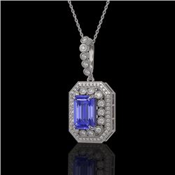 6.05 ctw Tanzanite & Diamond Victorian Necklace 14K White Gold