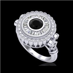 2.03 ctw Fancy Black Diamond Engagement Art Deco Ring 18K White Gold